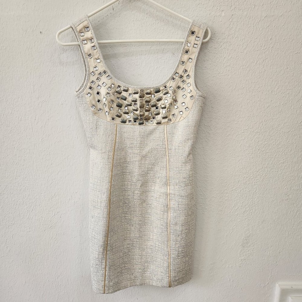 Laundry By Shelli Segal Dress Womens 2 Sleeveless Beaded Cocktail Dress Cream